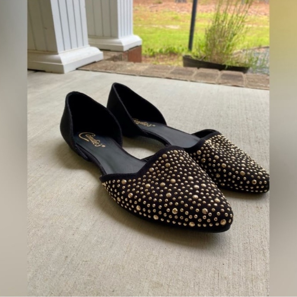 Candie's Black and Gold Embellished Flats